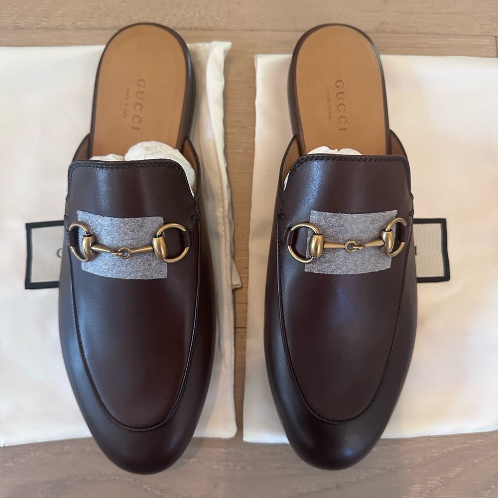 NWT Gucci Women’s Princetown Slipper Mule Dark Brown Leather Size 37.5 (US 7.5)